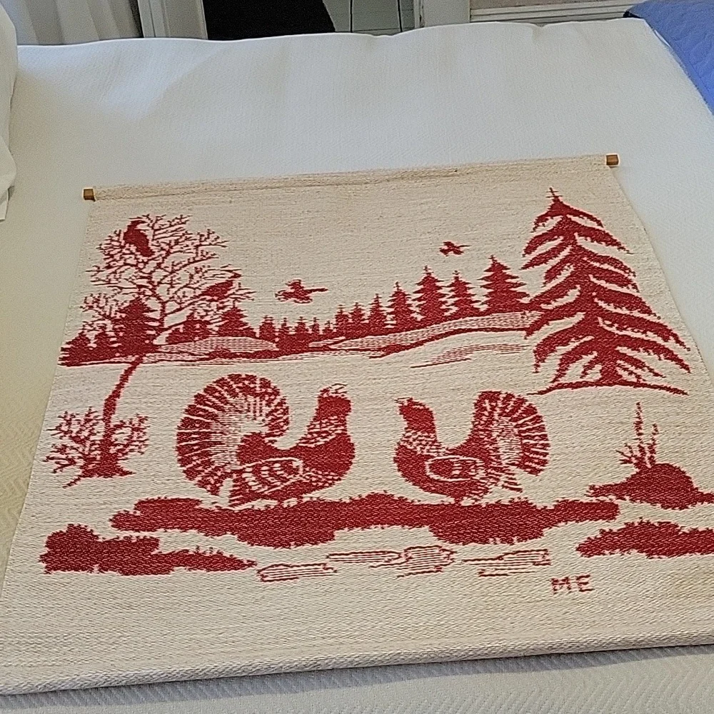 Margareta Eriksson Red and Cream Turkey/ Rooster Wall Tapestry